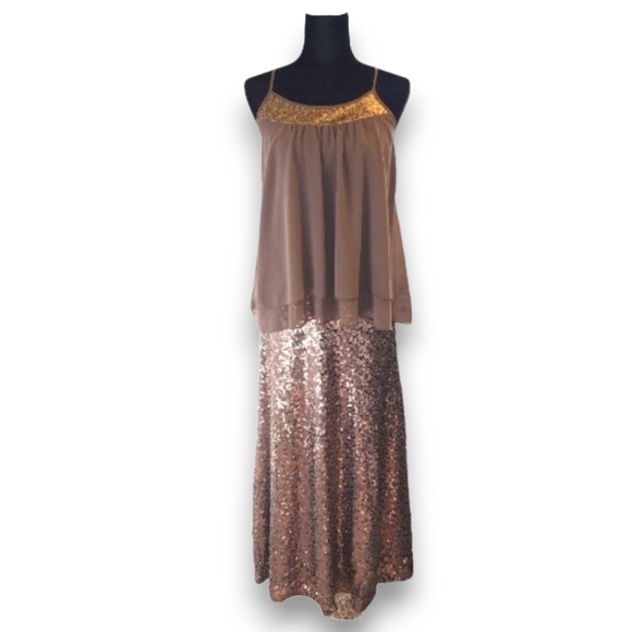NEW Women's Mossimo Copper Green & Gold Petite Tank Top and Gold Sequined Maxi - Picture 2 of 9